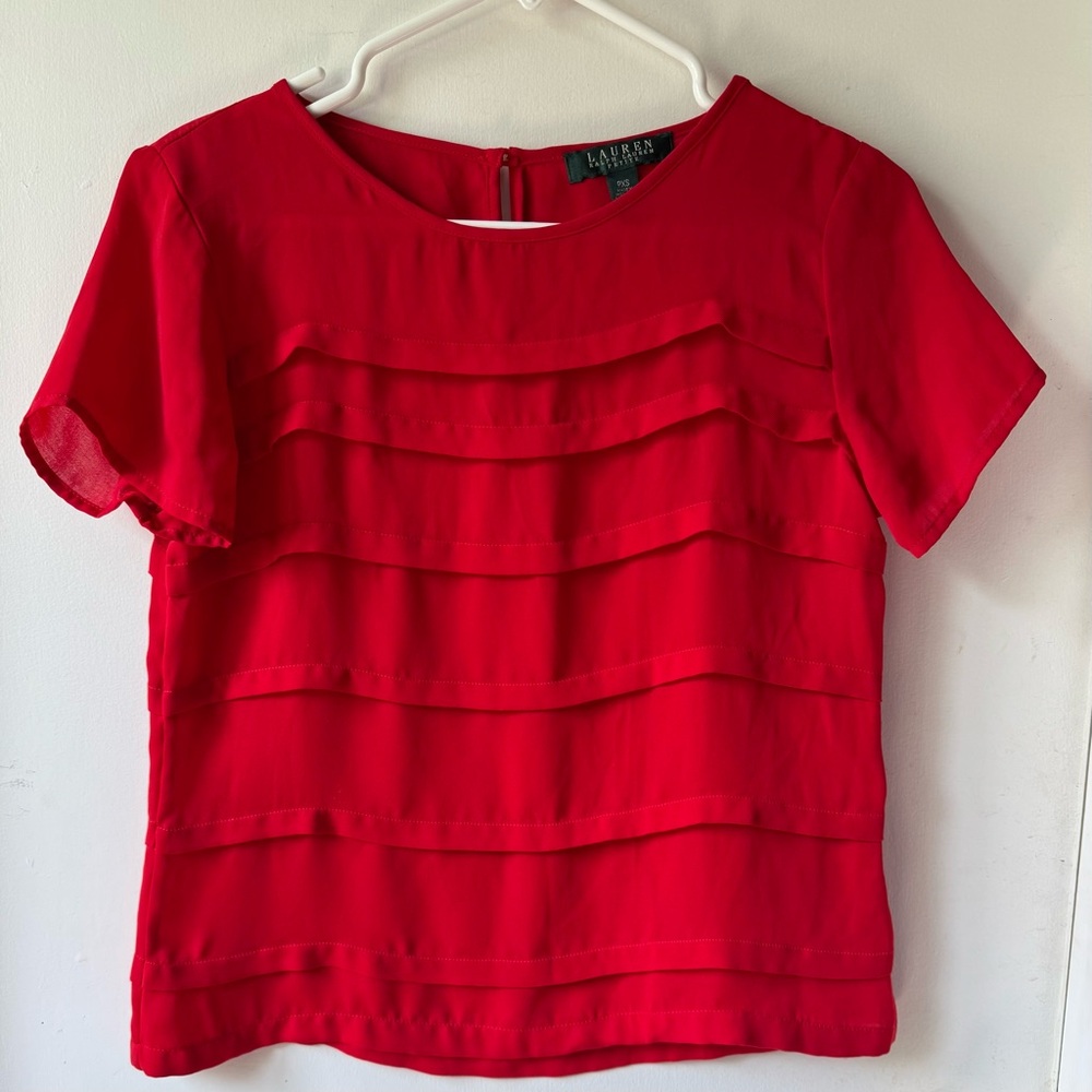 EUC Ralph Lauren petite vibrant red short sleeve blouse, top, PXS XS